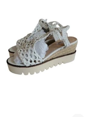 Anthropologie Woven White Platform Wedge Sandals - Women 38 7.5